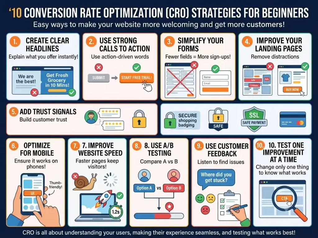 10 Conversion Rate Optimization strategies for beginners to increase website conversions